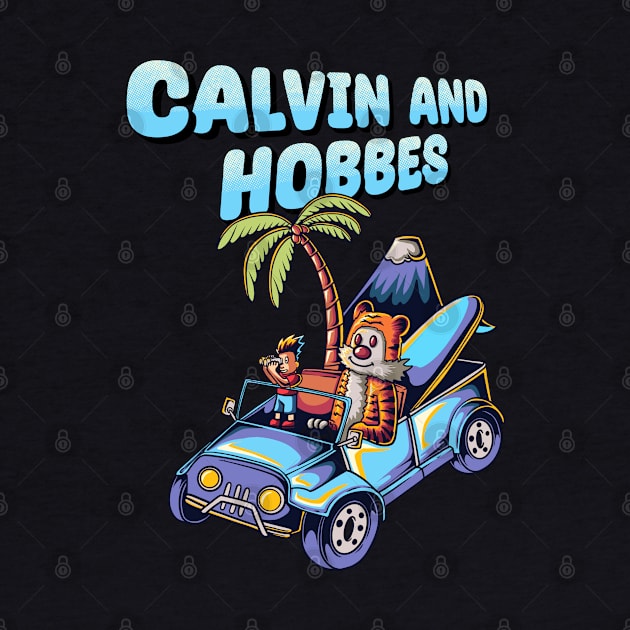 Calvin and hobbes riding a jeep goes to vacation by inhistime5783